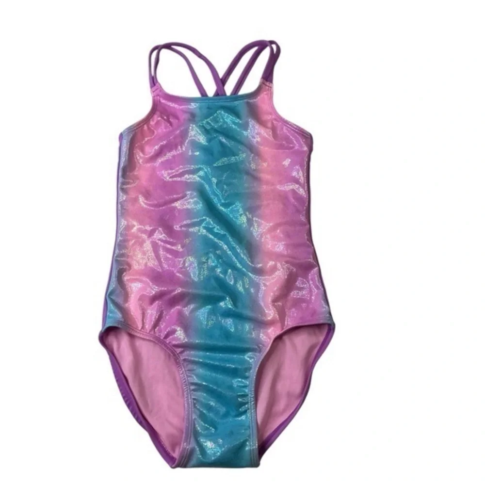 SO Girls One Piece Swimsuit‎ Shimmering Pink and Blue Swimwear Size M